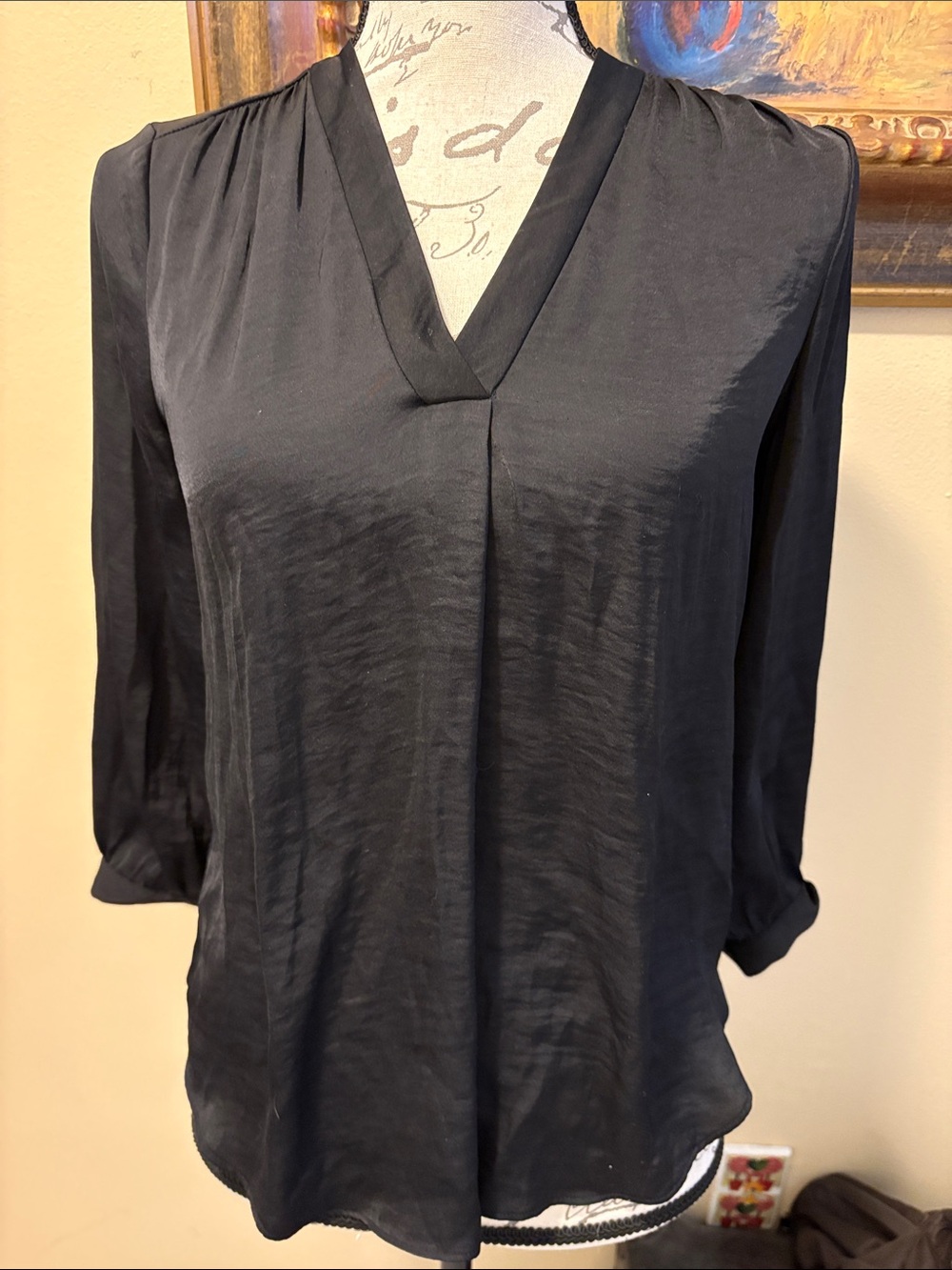 Vince Camuto Black V-Neck Long Sleeve Classic Blouse